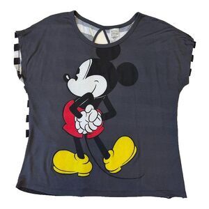 Disney Mickey Mouse Striped Back Women's Short Sleeve Shirt, XL